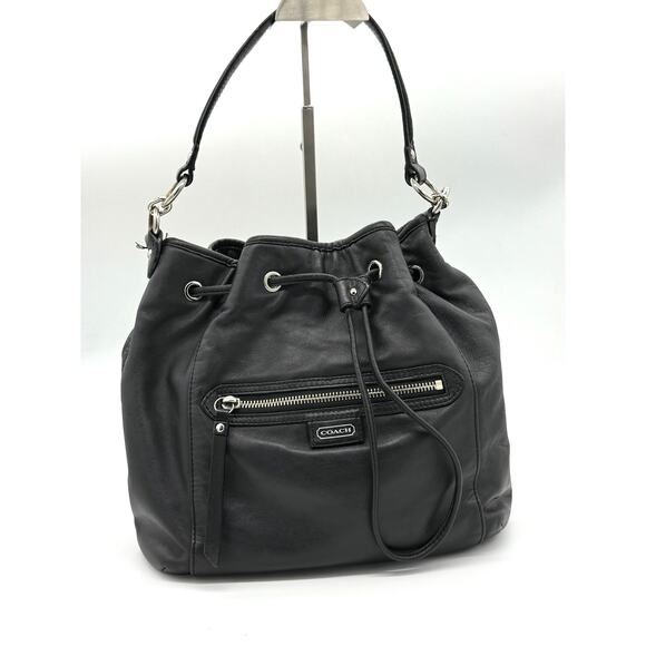 RETAIL $359 COACH Daisy‎ Black Leather Drawstring Shoulder Bucket Bag*Amazing - Picture 1 of 12